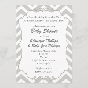 Invitation blanche et grise de Chevron doux de