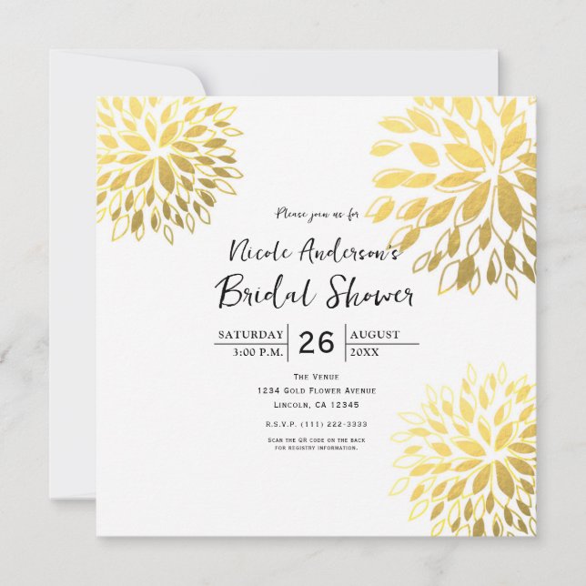 Invitation blanche florale moderne élégante avec f (Devant)