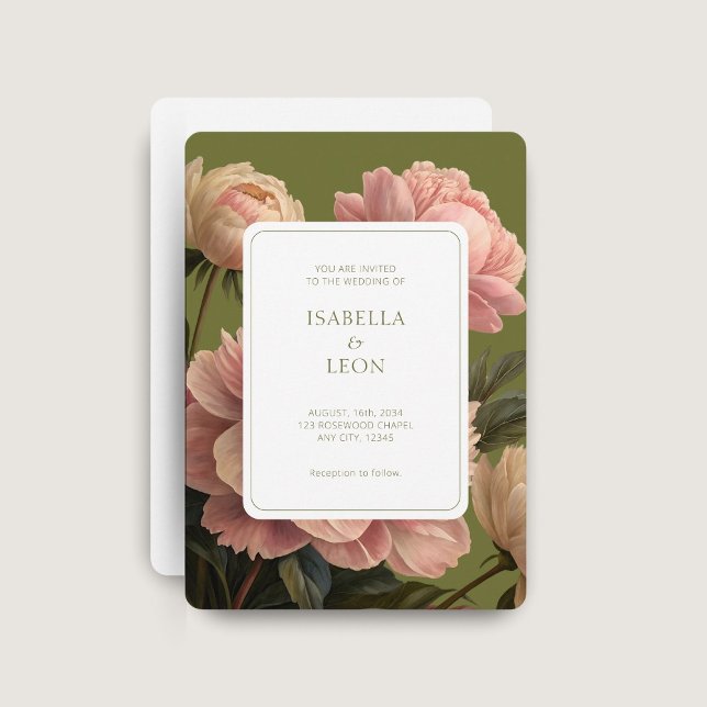 Invitation BLANCHE | Mariage Rose Vintage vert olive (Créateur téléchargé)