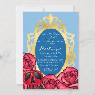 Invitation Blanche-Neige Miroir Lumière Bleu Clair & Pomme de