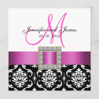 Invitation blanche noire rose de mariage damassé