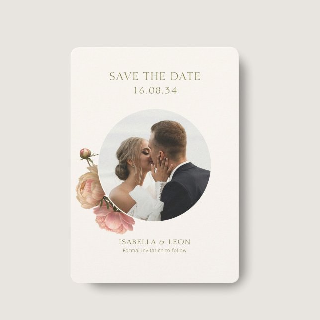 Invitation BLANCHE | Rose vert olive moderne Sauvez la date (Créateur téléchargé)