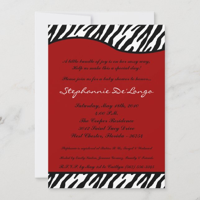 invitation blanche rouge de baby shower (Devant)