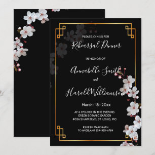 Invitation Blancs cerise et dinn de répétition de cadre doré