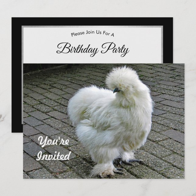 Invitation Blancs de poulet Silkie photo Anniversaire (Devant / Derrière)