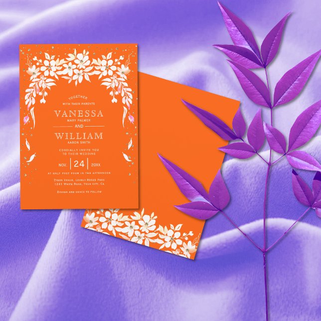 Invitation Blancs en cascade mariage orange de la guirlande (Créateur téléchargé)