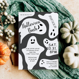 Invitation Blancs mignons forme grise Halloween bash