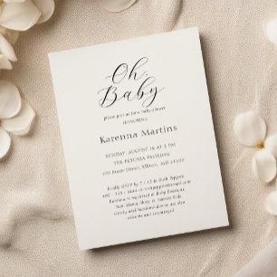 Invitation Blancs minimaliste Script Oh Baby shower