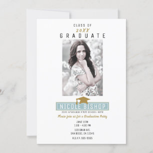 Invitation Blancs minimaux Fête de graduation photo moderne