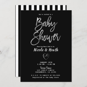 Invitation Blancs noirs Baby shower Silver Chic