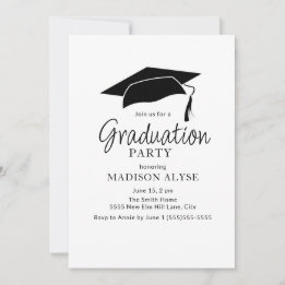 Invitation Blancs noirs Casquette photo Graduation