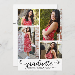 Invitation Blancs Noirs Graduation 4 Coeurs de calligraphie p