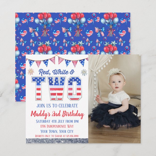 Invitation Blancs rouges et deux photos d'anniversaire du 4 j (Devant / Derrière)