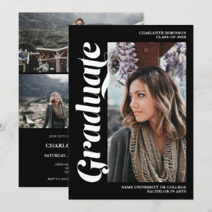 Invitation Blancs sur noir script de la graduation photo