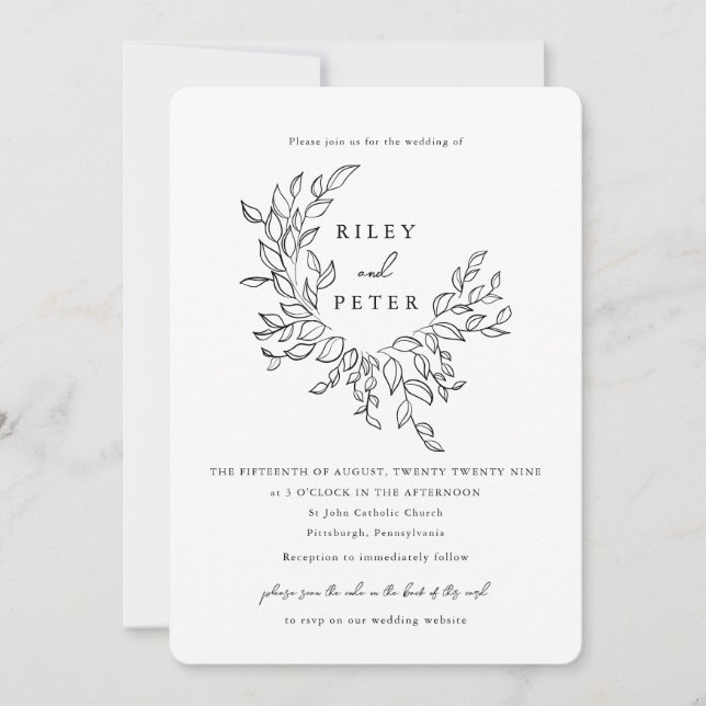 Invitation Blason Botanique Élégant avec Code RSVP Mariage (Devant)