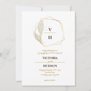 Invitation Blason botanique élégant monogramme or