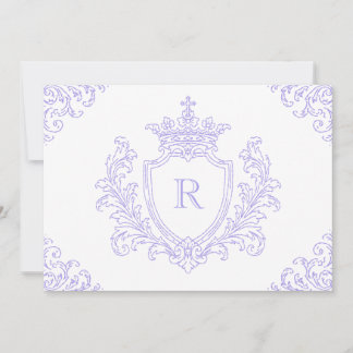 Invitation Blason de baptême au monogramme élégant en lavande