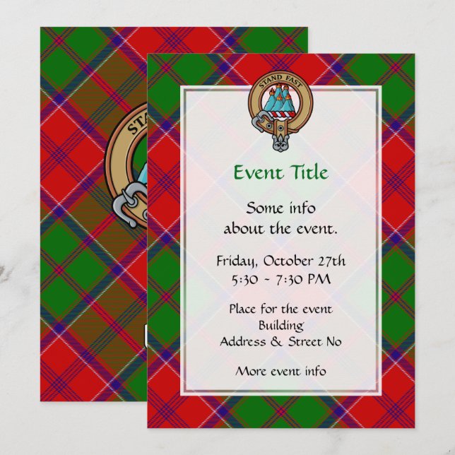 Invitation Blason de Clan Grant sur tartan (Devant / Derrière)
