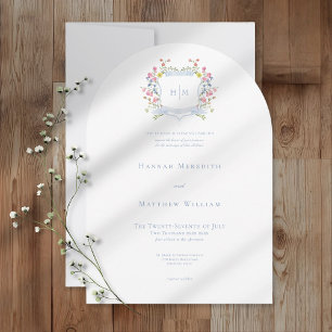 Invitation Blason de mariage élégant aux tons pastel de bleu