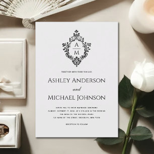 Invitation Blason de mariage vintage monogramme noir blanc an