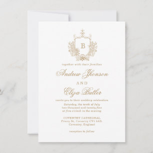 Invitation Blason de monogramme doré élégant mariage personna