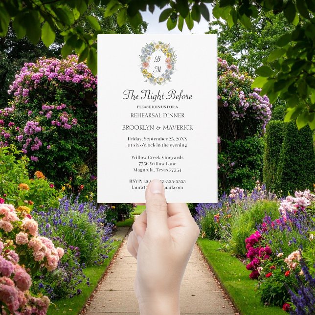 Invitation Blason de monogramme floral à fleurs sauvages élég (Créateur téléchargé)