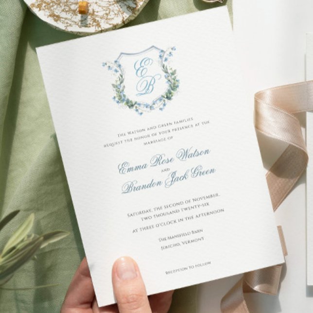 Invitation Blason de monogramme floral élégant pour mariage f (Créateur téléchargé)