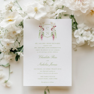 Invitation Blason de monogramme floral en cascade pour mariag