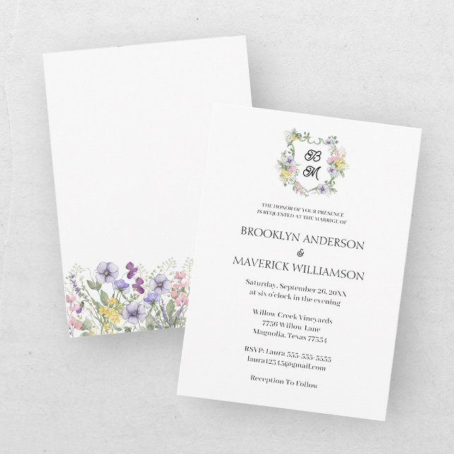 Invitation Blason de monogramme floral formel de mariage (Créateur téléchargé)