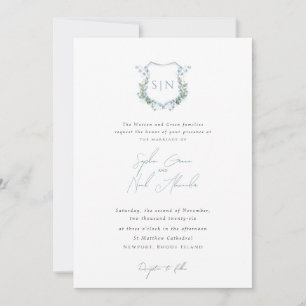 Invitation Blason de monogramme floral moderne pour mariage f
