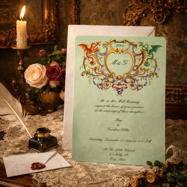 Invitation Blason de style rococo 1793 avec monogramme de dra (Créateur téléchargé)