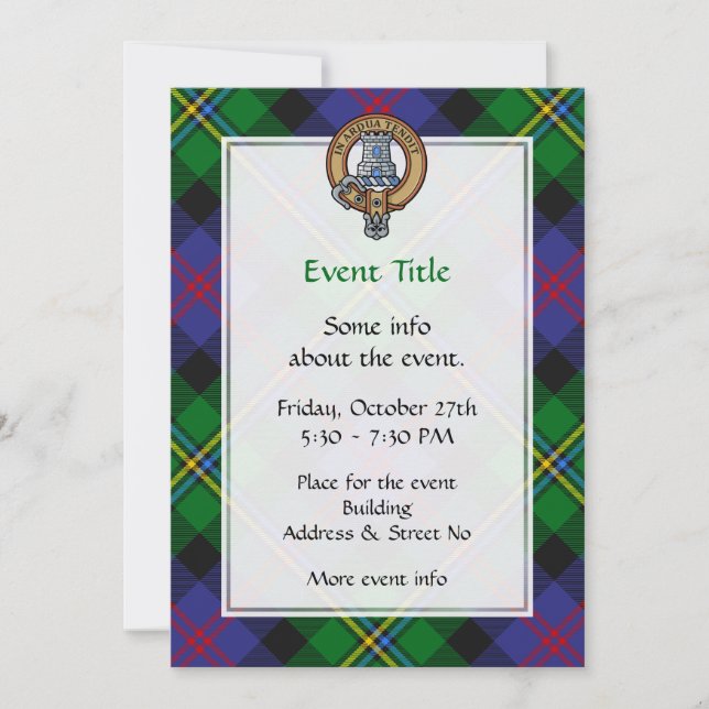 Invitation Blason du clan Malcolm sur tartan (Devant)