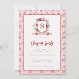 Invitation Blason Floral Grandmillennial   Monogramme de Noël