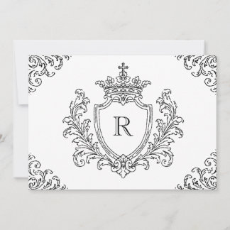 Invitation Blason Initial Traditionnel Monogramme Baptême
