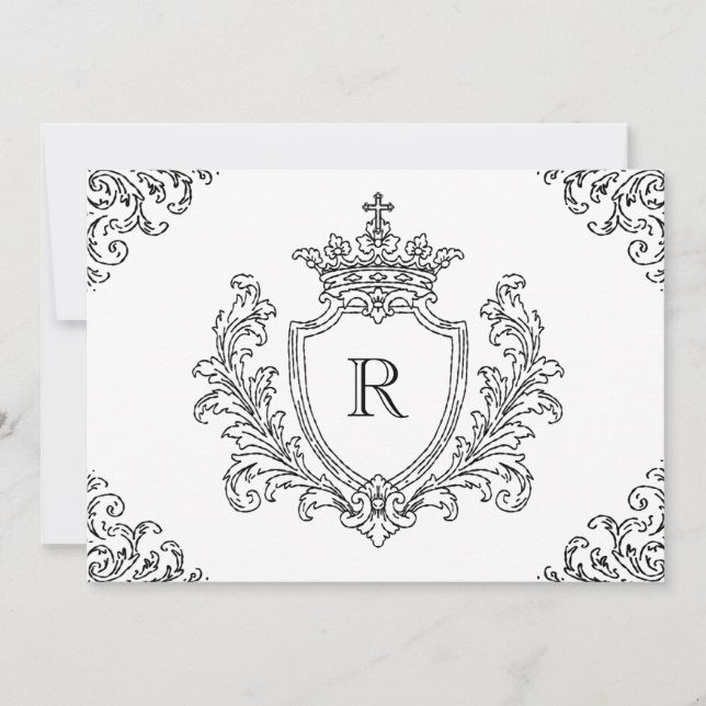 Invitation Blason Initial Traditionnel Monogramme Baptême  (Devant)