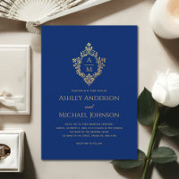 Blason Monogramme Bleu Royal Faux Or Feuille Maria
