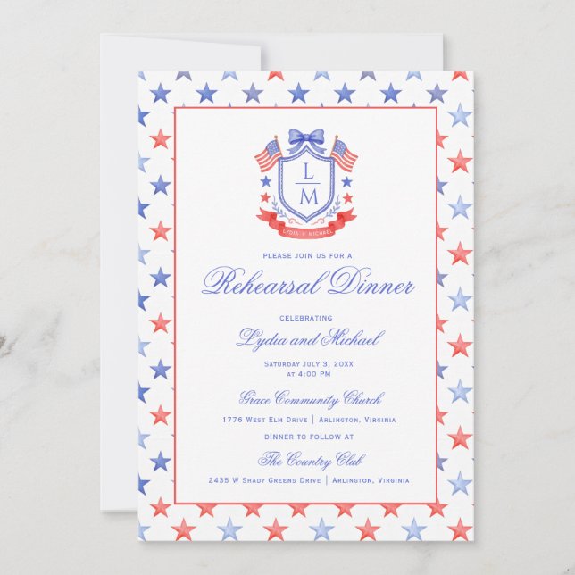 Invitation Blason patriotique avec drapeaux américains | Dîne (Devant)
