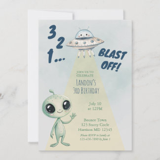 Invitation Blast Off Alien Boys Third Birthday