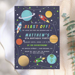 Invitation Blast Off ! Fête d'anniversaire à thème de l'espac