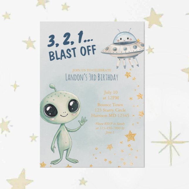 Invitation Blast Off Outer Space Boys Third Birthday (Créateur téléchargé)