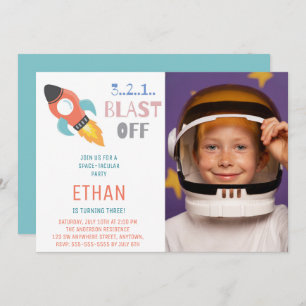 Invitation Blast Off ! Photo d'anniversaire du navire-fusée s