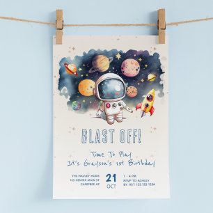 Invitation Blast Off Rocket Ship 1er anniversaire