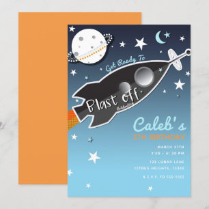 Invitation Blast Off Rocket Ship Space Anniversaire