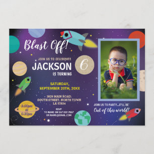 Invitation Blast off Space Galaxy Fête de l'anniversaire Rock