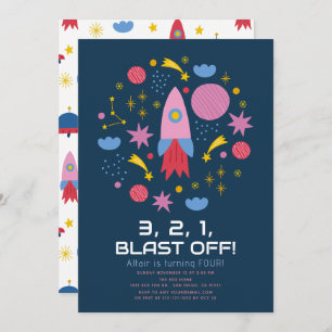 Invitation Blast Off ! Space Rocket Boy Anniversaire