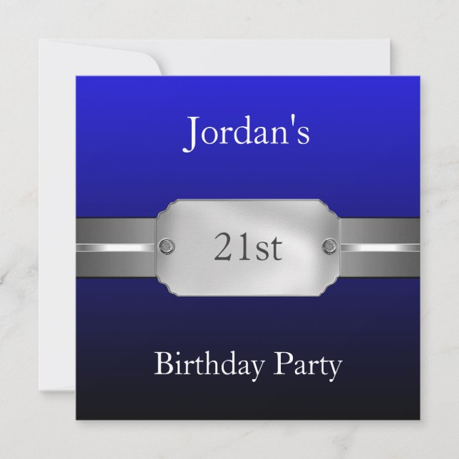 Invitation Bleu 21e Anniversaire Homme Élégant (Devant)