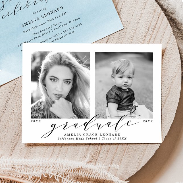 Invitation Bleu 2 Photo Graduation Party (Créateur téléchargé)