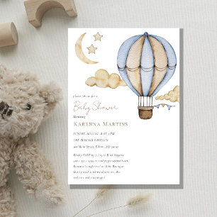 Invitation Bleu à air chaud Baby shower blanc