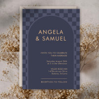 Bleu À damiers moderne Mariage