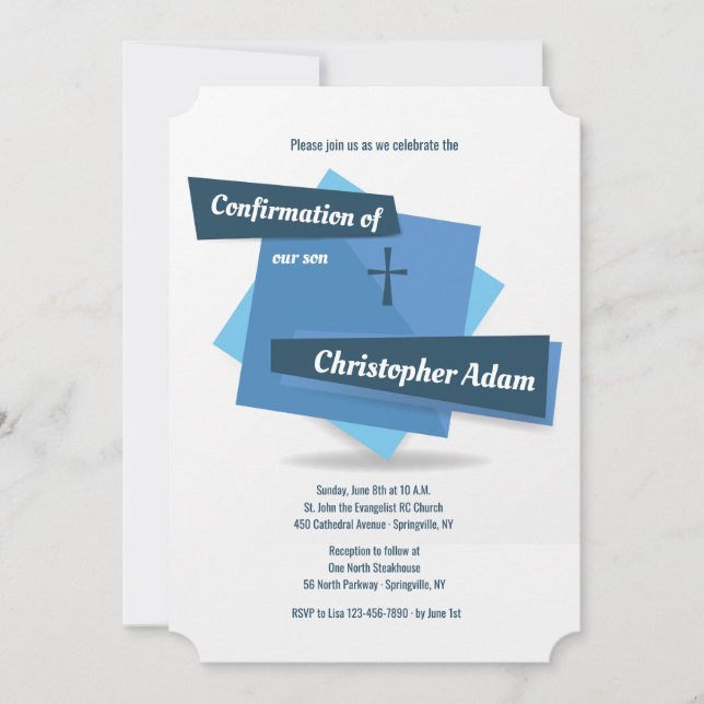 Invitation Bleu à l'invitation bleue de confirmation (Devant)